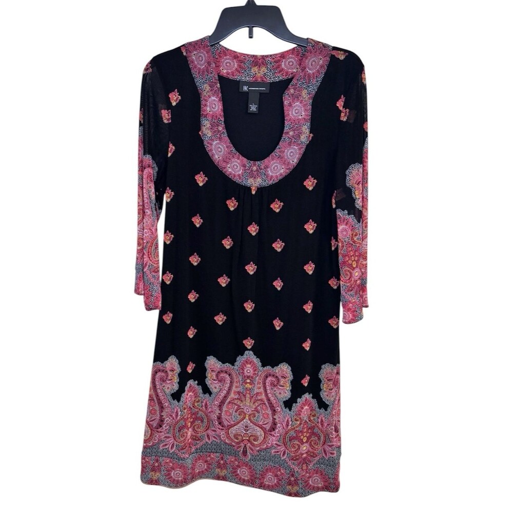 INC International Concepts Black Dress with Pink Paisley Trim Size Large